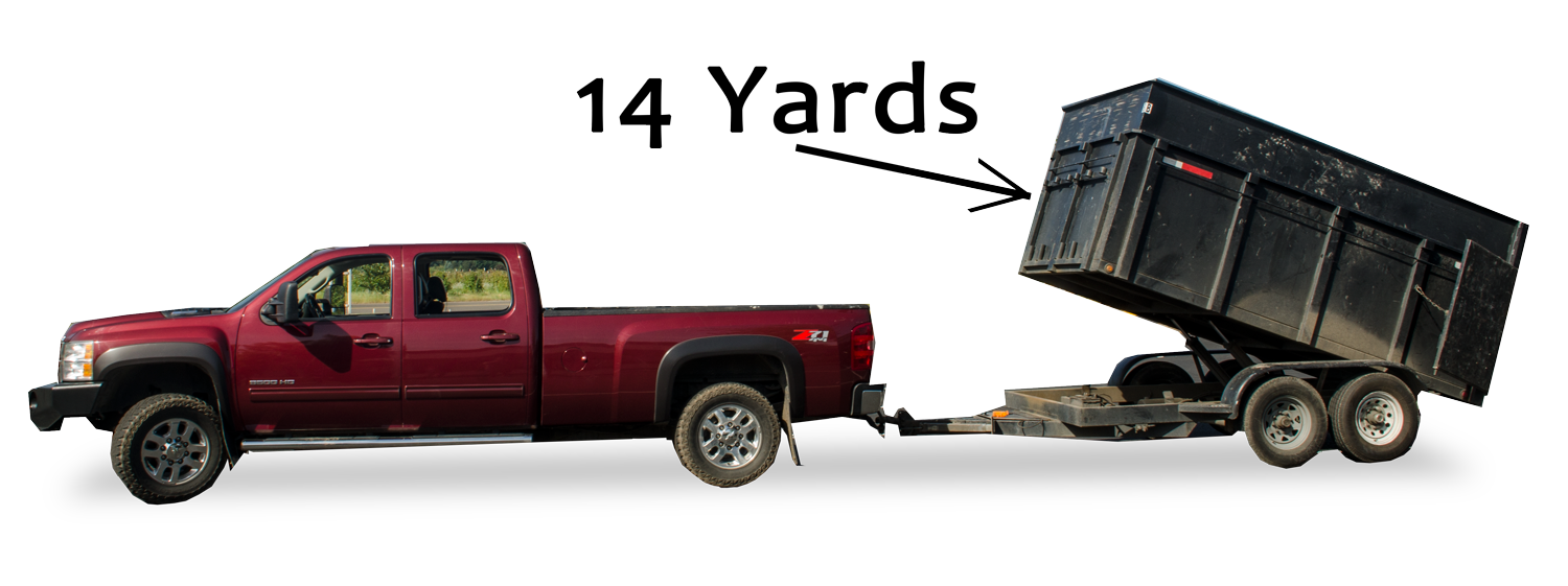 Red pickup truck and trailer for hauling debris. Mike & Dad's Hauling provides junk removal in Portland OR.